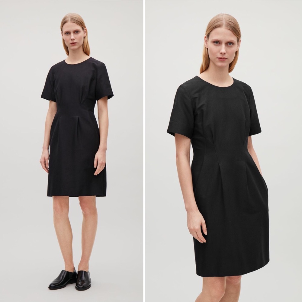 COS Pleated Waist Short Sleeve Dress Black